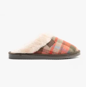Jo & Joe SHETLAND Womens Mule Slippers Brown Tartan