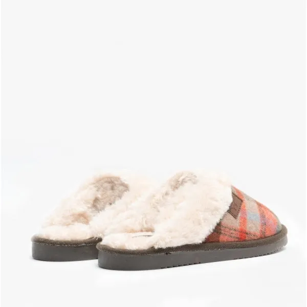 Jo & Joe SHETLAND Womens Mule Slippers Brown Tartan