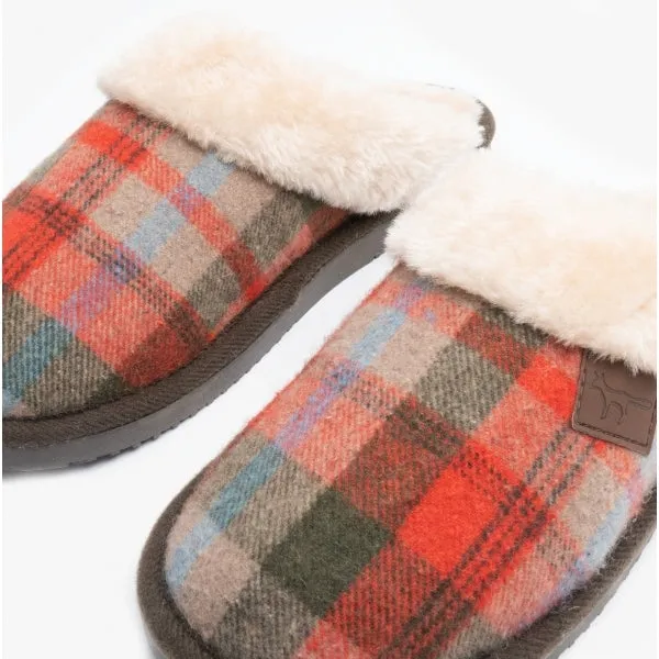 Jo & Joe SHETLAND Womens Mule Slippers Brown Tartan