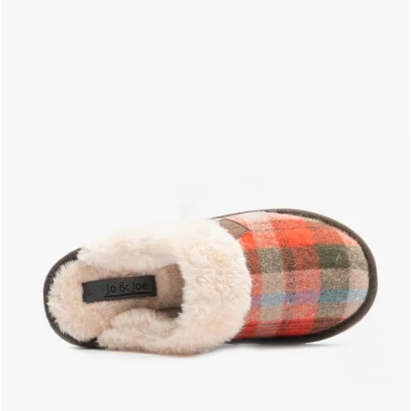 Jo & Joe SHETLAND Womens Mule Slippers Brown Tartan