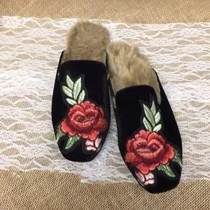 Joie Jean Velvet Mule Embroidered Rose