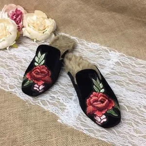 Joie Jean Velvet Mule Embroidered Rose