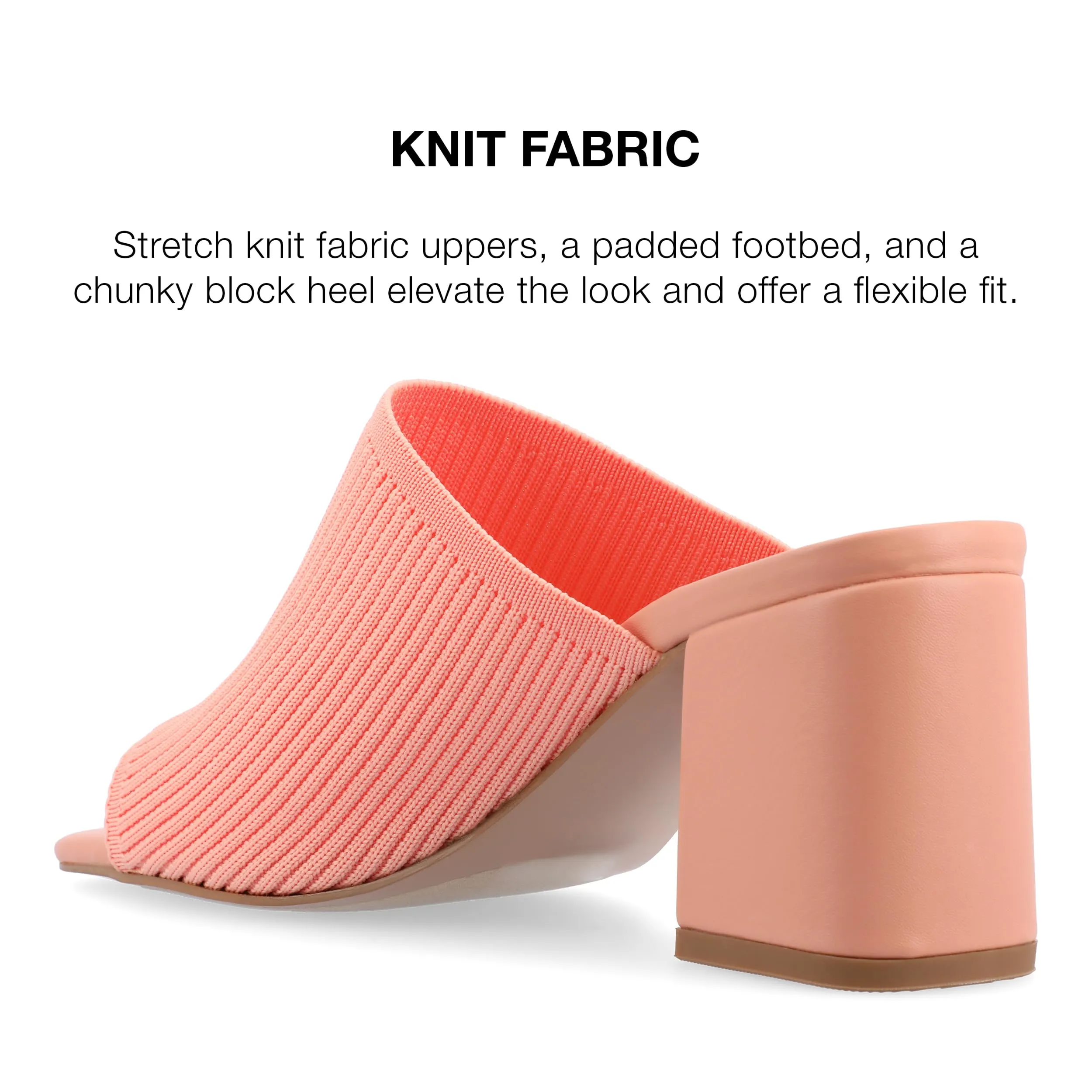 Journee Collection Square Open Toe Chunky Block Heel Knit Slip-On Pump for Women - Lorenna Heeled Fashion Mule - 9.5, Coral