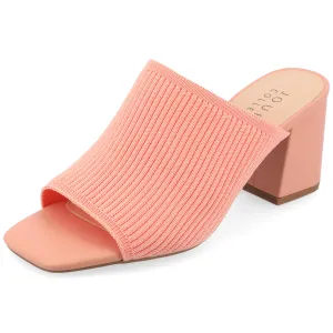Journee Collection Square Open Toe Chunky Block Heel Knit Slip-On Pump for Women - Lorenna Heeled Fashion Mule - 9.5, Coral