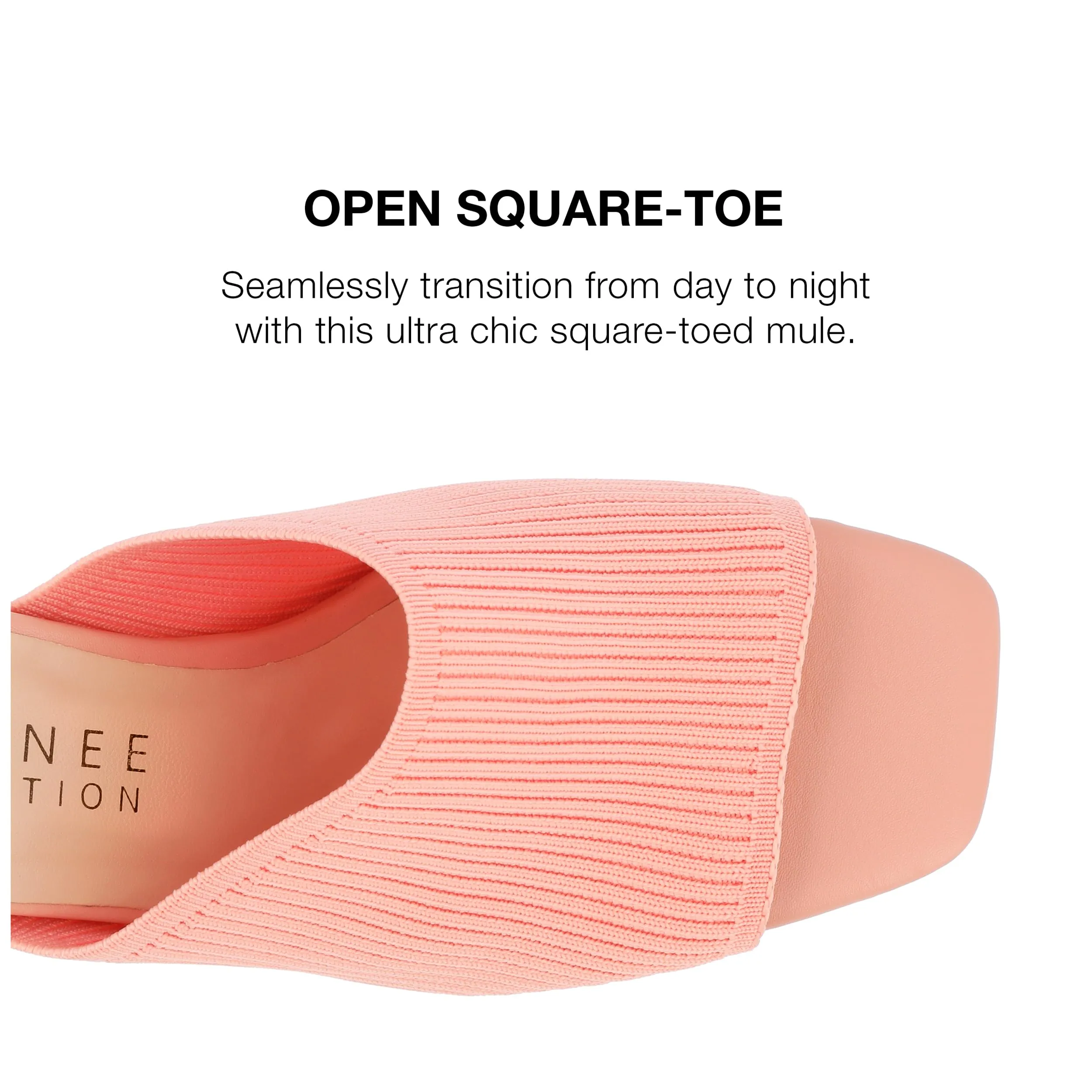 Journee Collection Square Open Toe Chunky Block Heel Knit Slip-On Pump for Women - Lorenna Heeled Fashion Mule - 9.5, Coral