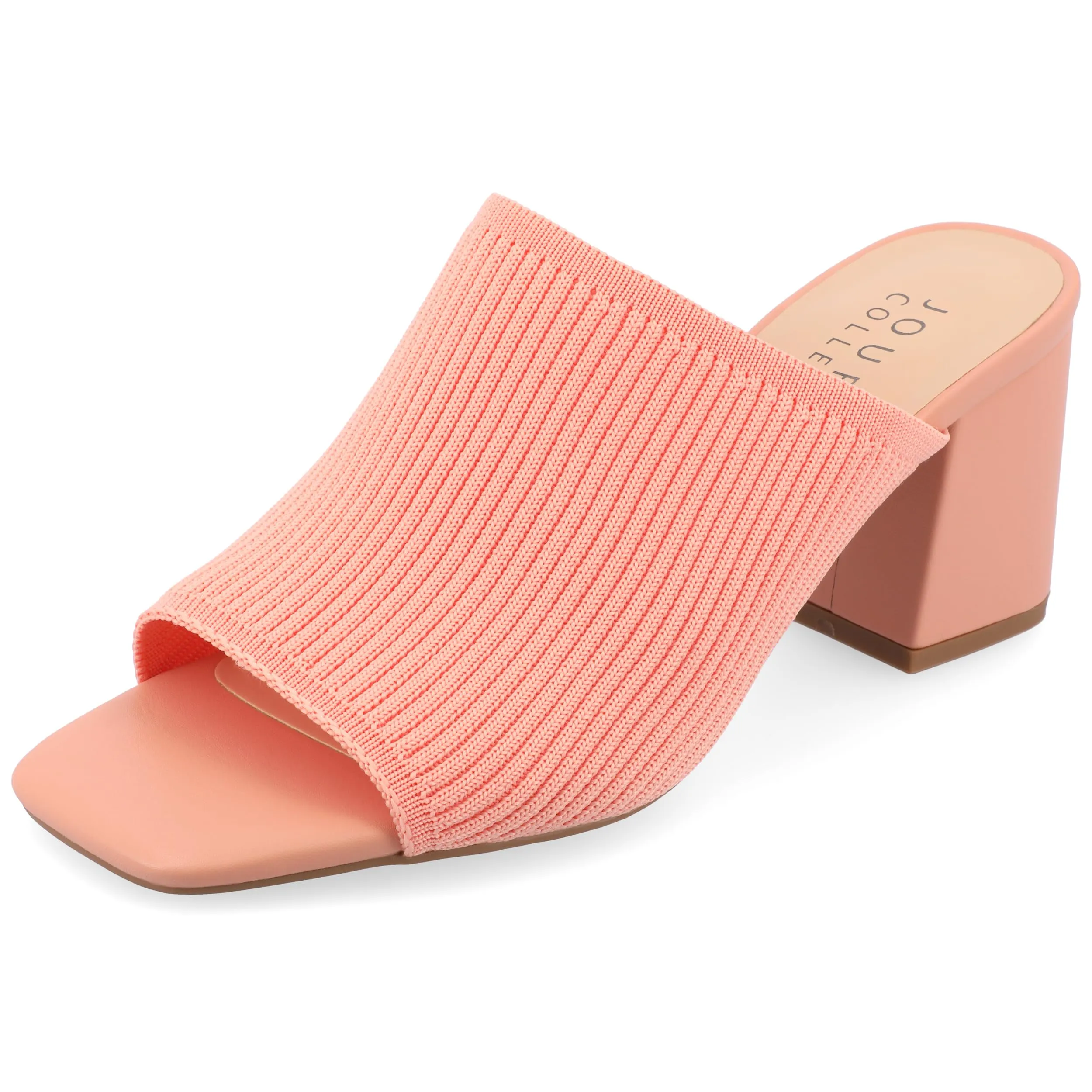 Journee Collection Square Open Toe Chunky Block Heel Knit Slip-On Pump for Women - Lorenna Heeled Fashion Mule - 9.5, Coral