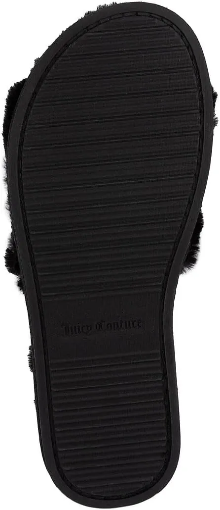 Juicy Couture Women's Plush Faux Fur Slippers – Cozy Open-Toe Slides, Soft Indoor/Outdoor House Shoes