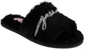 Juicy Couture Women's Plush Faux Fur Slippers – Cozy Open-Toe Slides, Soft Indoor/Outdoor House Shoes