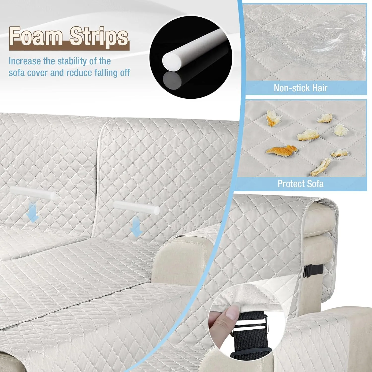 KinCam 100% Waterproof Sectional Couch Covers, Reversible L Shaped Sofa Covers 3pcs Sofa Slipcovers for Sectional Chaise Slipcover for Pets Kids (Small, Beige)