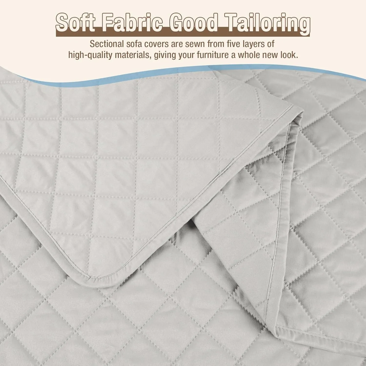 KinCam 100% Waterproof Sectional Couch Covers, Reversible L Shaped Sofa Covers 3pcs Sofa Slipcovers for Sectional Chaise Slipcover for Pets Kids (Small, Beige)