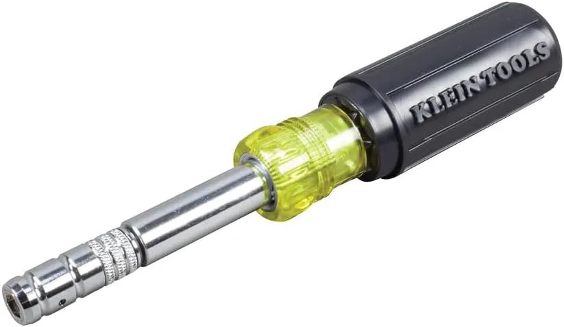 Klein Tools 32596 Multi-Bit Screwdriver /Nut Driver, Magnetic 8-in-1 HVAC Slide Drive Tool with Hex, Phillips, Schrader Bits, Nut Drivers
