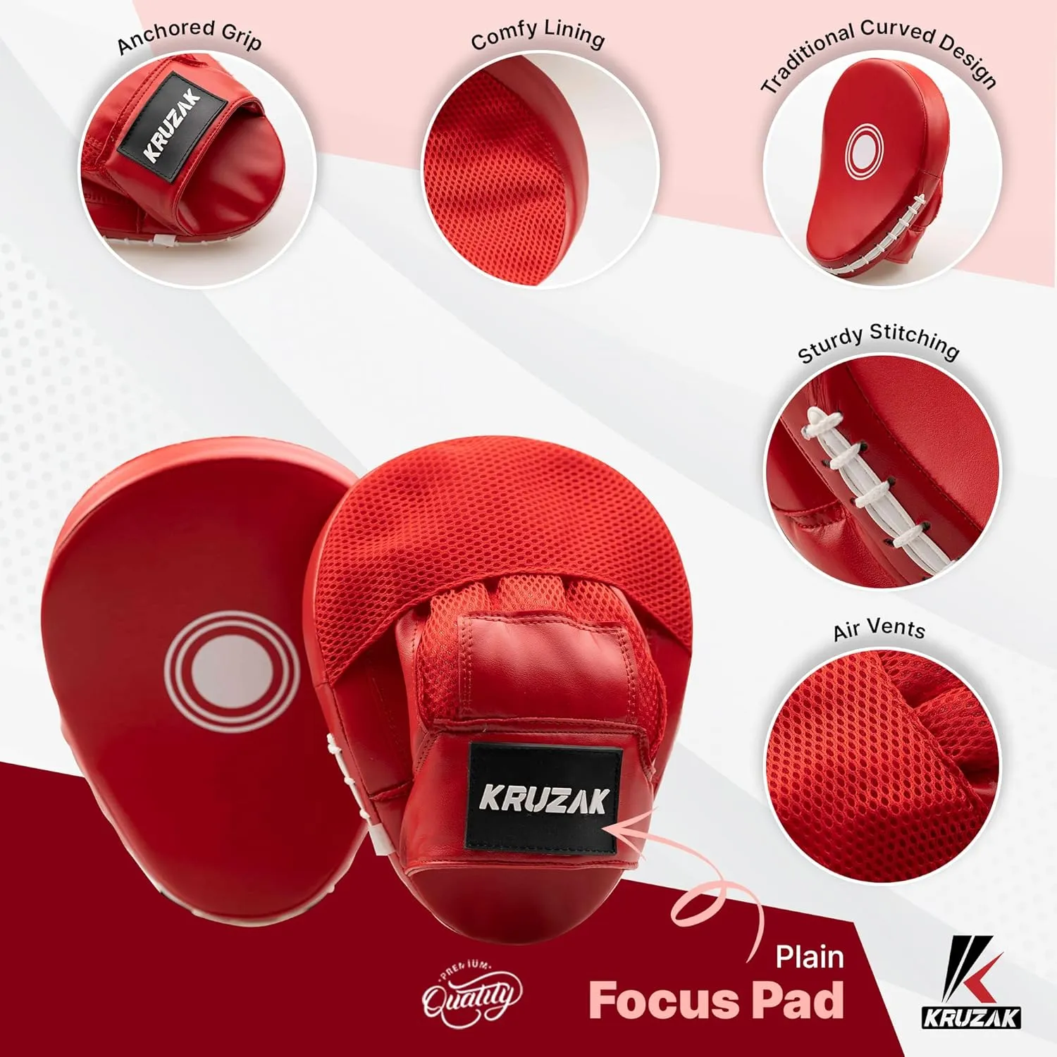 Kruzak Plain Punching Focus Mitts, Curved Hook and Jab Mitts for Muay Thai, MMA Training, Focus Pads for Boxing, Martial Arts, and Punching Target