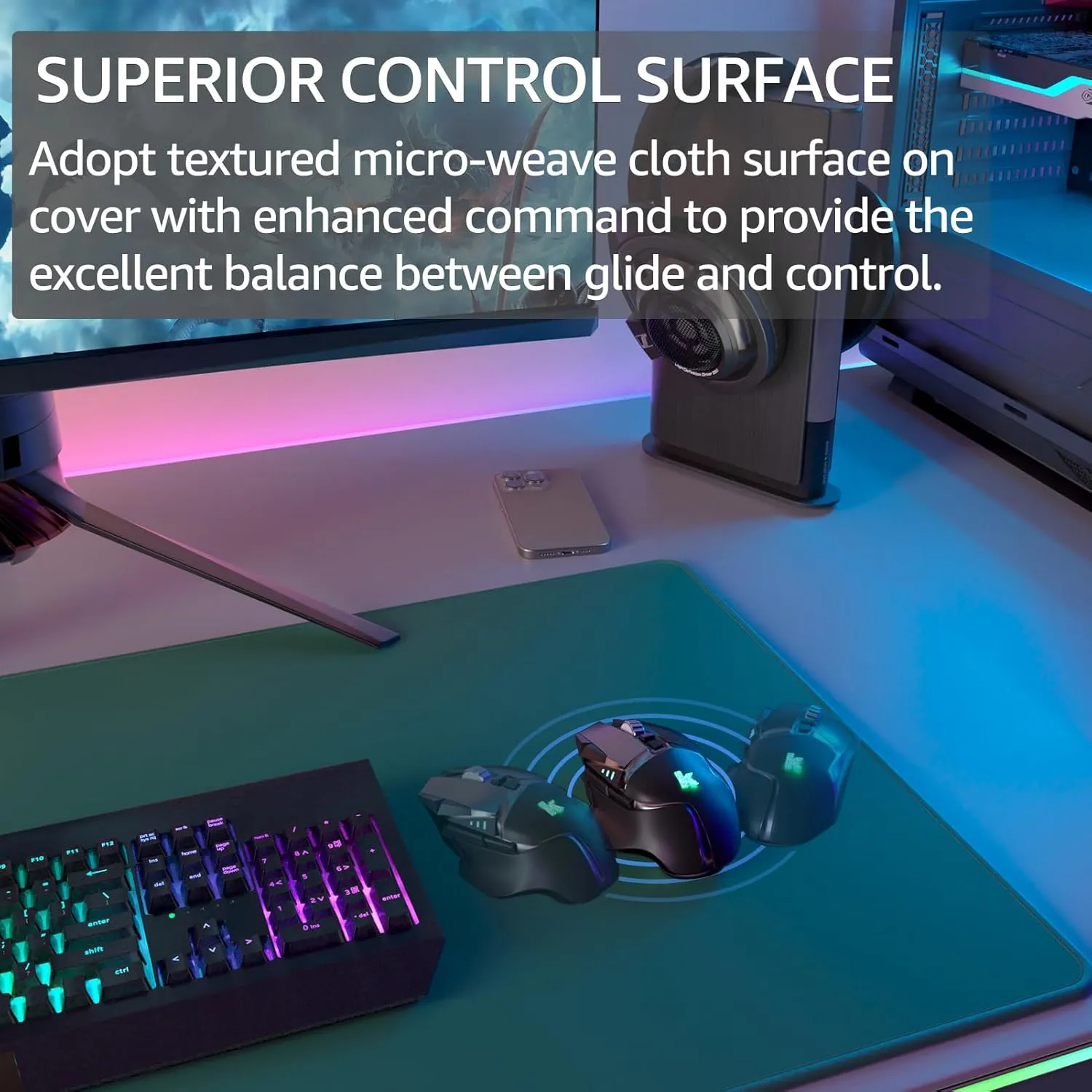 KTRIO Large Gaming Mouse Pad with Stitched Edges, Extended Mousepad with Superior Micro-Weave Cloth, Non-Slip Base, 31.5 x 15.7 in Keyboard Pad, Desk Mat for Gamer, Office & Home, Green