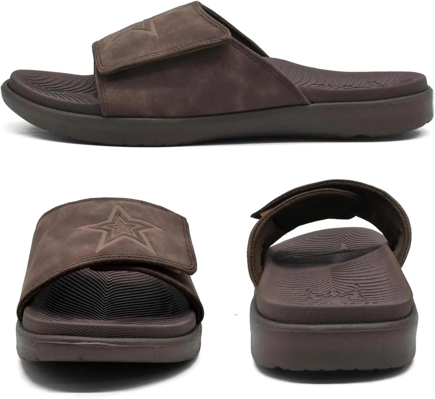 KuaiLu Mens Slides Soft Cushion Sport Sandals with Plantar Fasciitis Arch Support Adjustable Open Toe Summer Slippers Slip on Indoor Outdoor Size 7-15