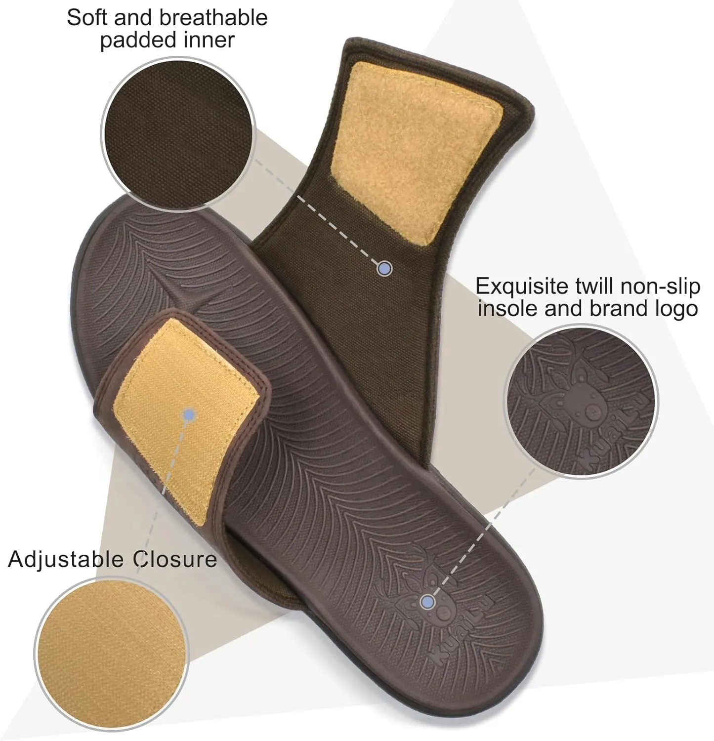 KuaiLu Mens Slides Soft Cushion Sport Sandals with Plantar Fasciitis Arch Support Adjustable Open Toe Summer Slippers Slip on Indoor Outdoor Size 7-15