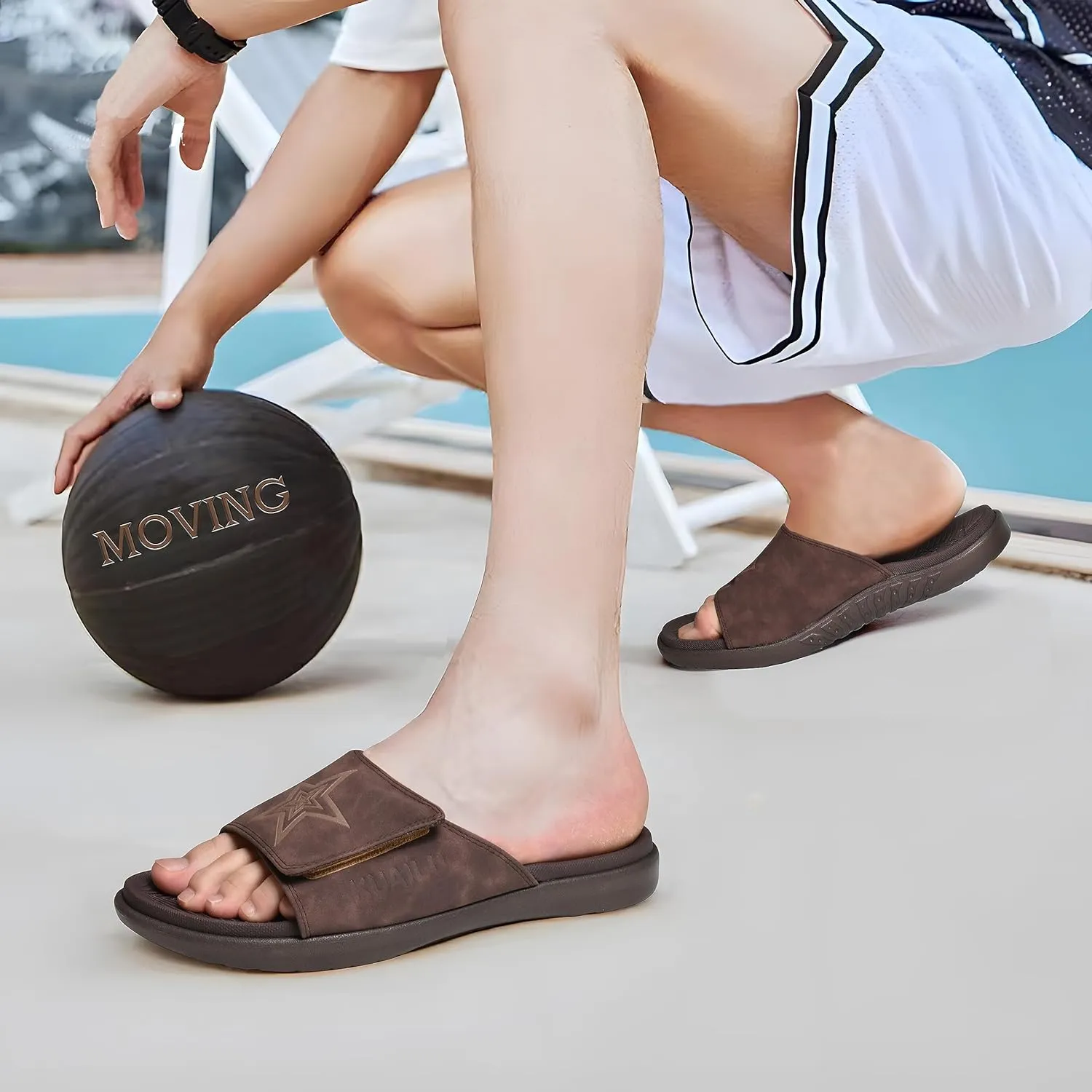 KuaiLu Mens Slides Soft Cushion Sport Sandals with Plantar Fasciitis Arch Support Adjustable Open Toe Summer Slippers Slip on Indoor Outdoor Size 7-15