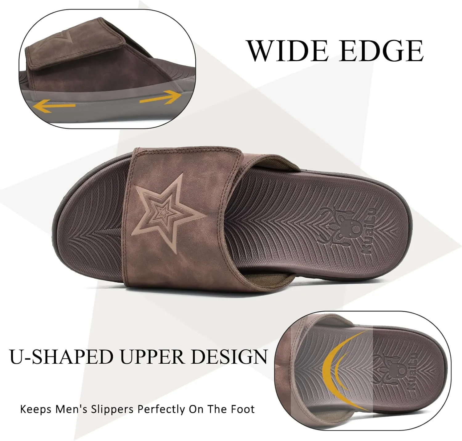 KuaiLu Mens Slides Soft Cushion Sport Sandals with Plantar Fasciitis Arch Support Adjustable Open Toe Summer Slippers Slip on Indoor Outdoor Size 7-15