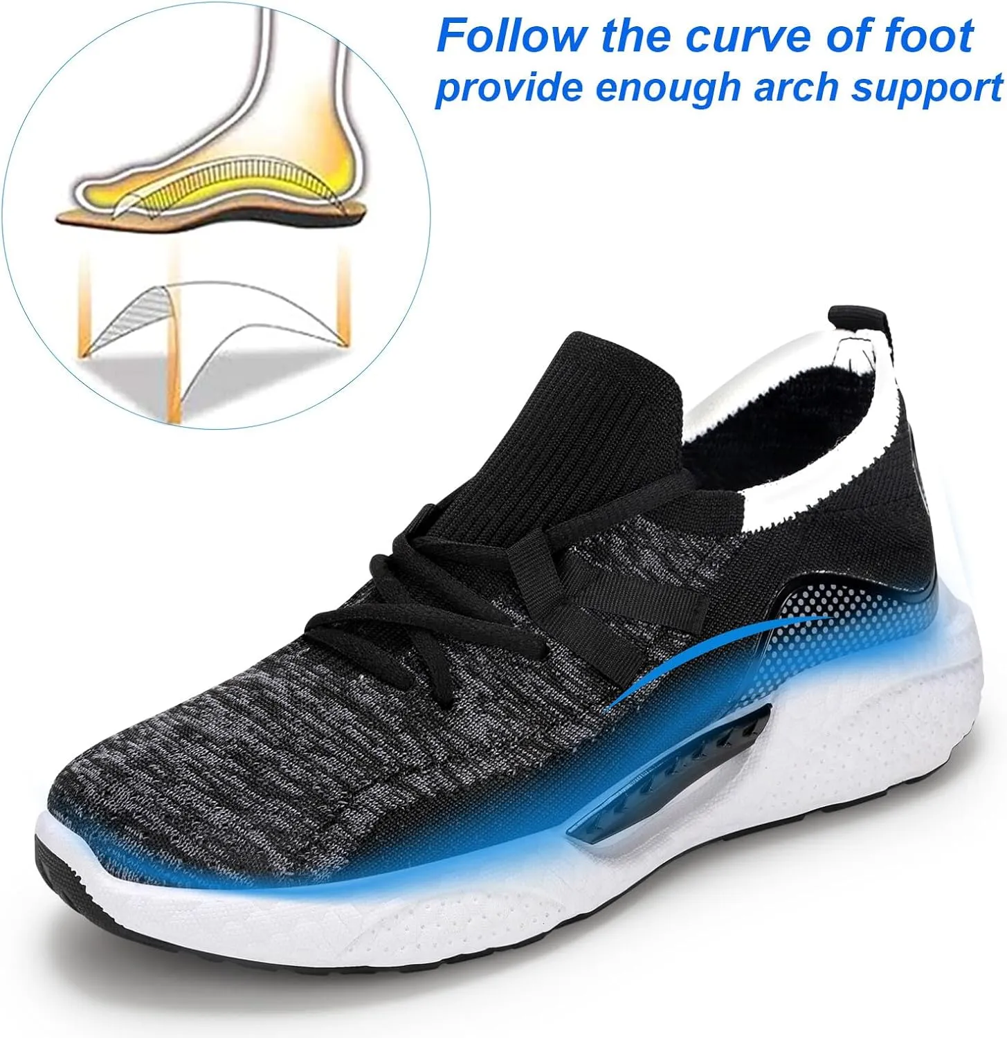 KUNWFNIX Womens Walking Tennis Shoes Slip On Memory Foam Lightweight Casual Sneakers Breathable Tennis Shoes for Gym Travel Work