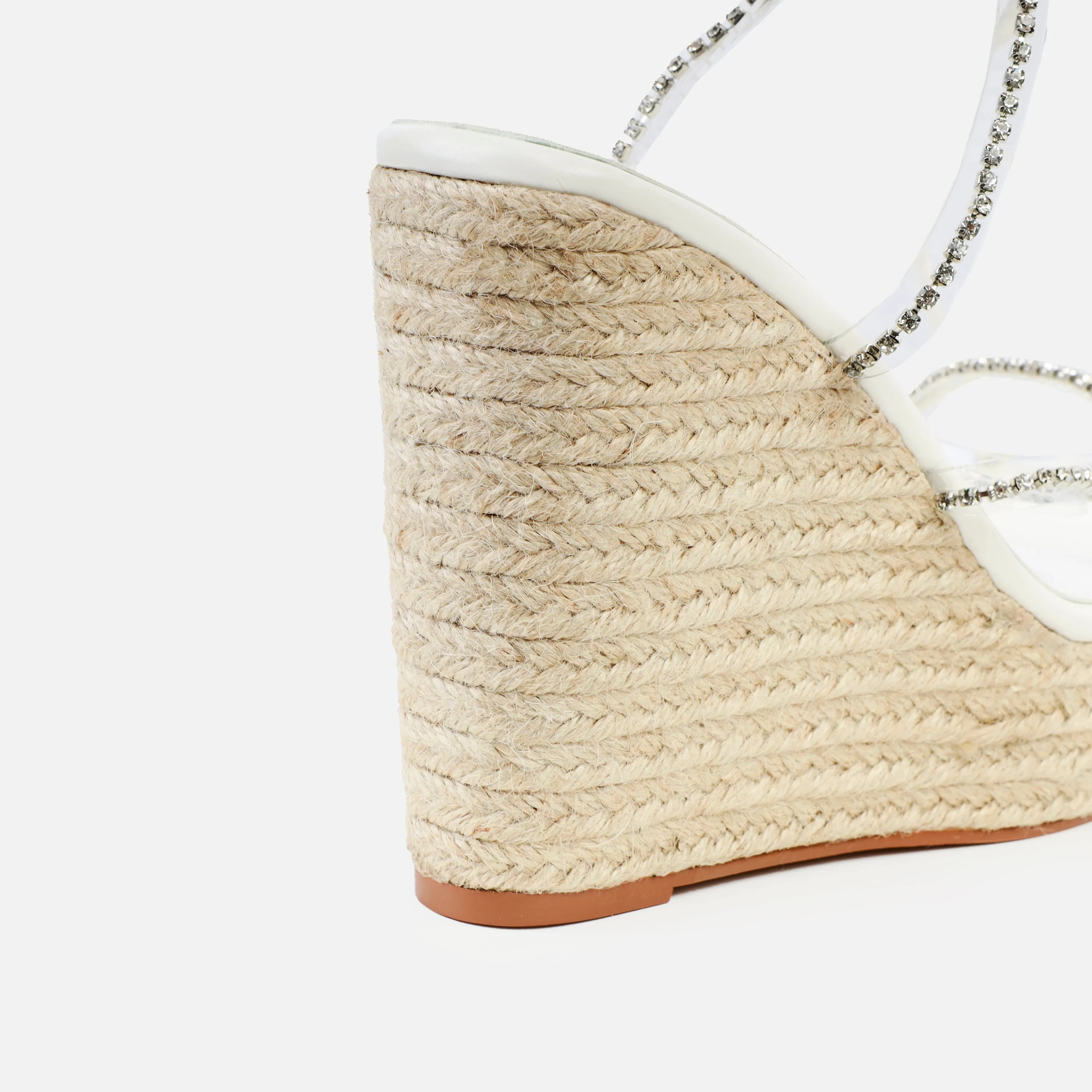 Lami White Clear Diamante Lace Up Espadrille Wedges