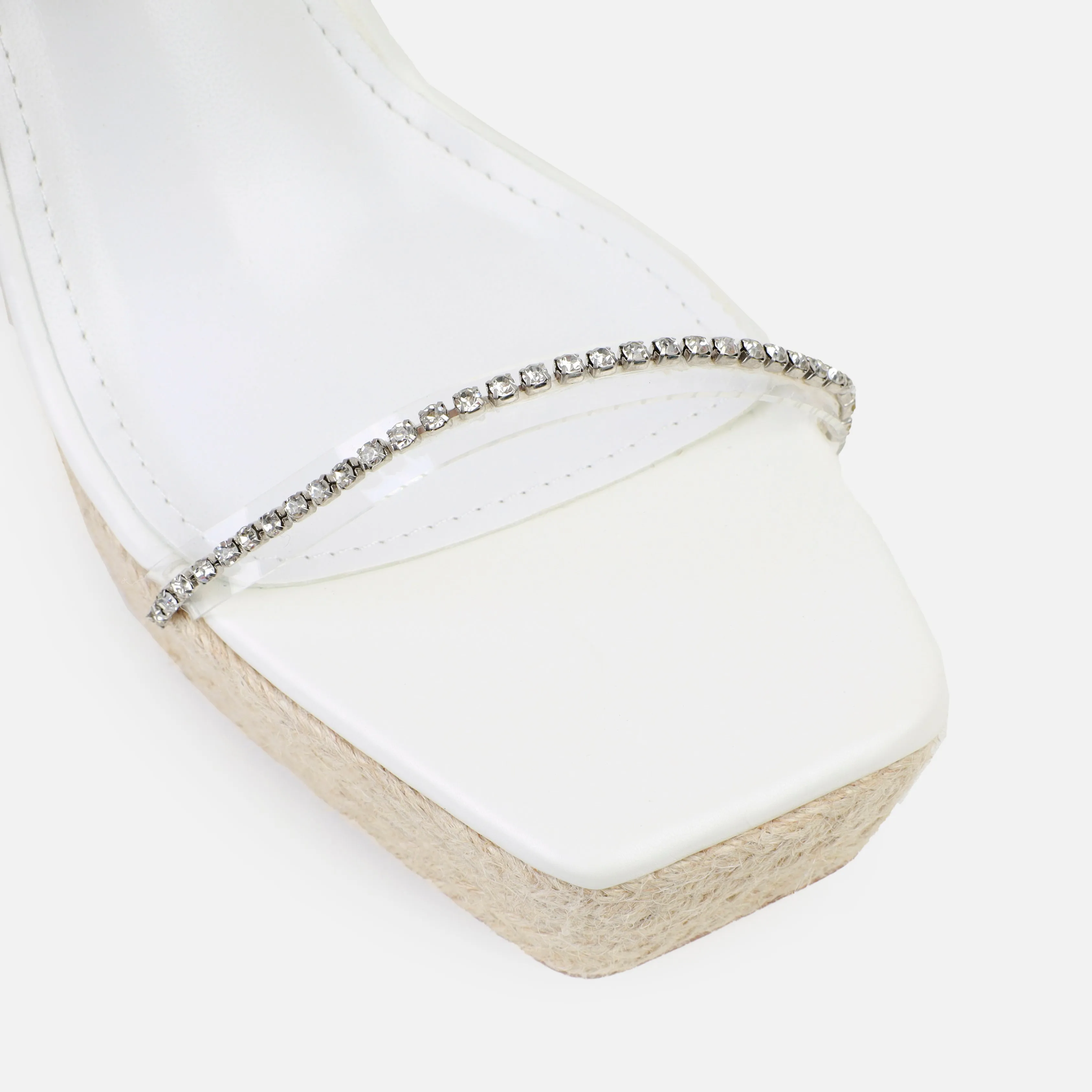 Lami White Clear Diamante Lace Up Espadrille Wedges