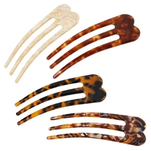 Large French Hair Pins for Women, 4Pcs U Shaped French Twist Hair Pin, Unique 3-Prong French Hair Clips Stick Forks for Women Fine Hair Buns Twist Hairstyle Accessories