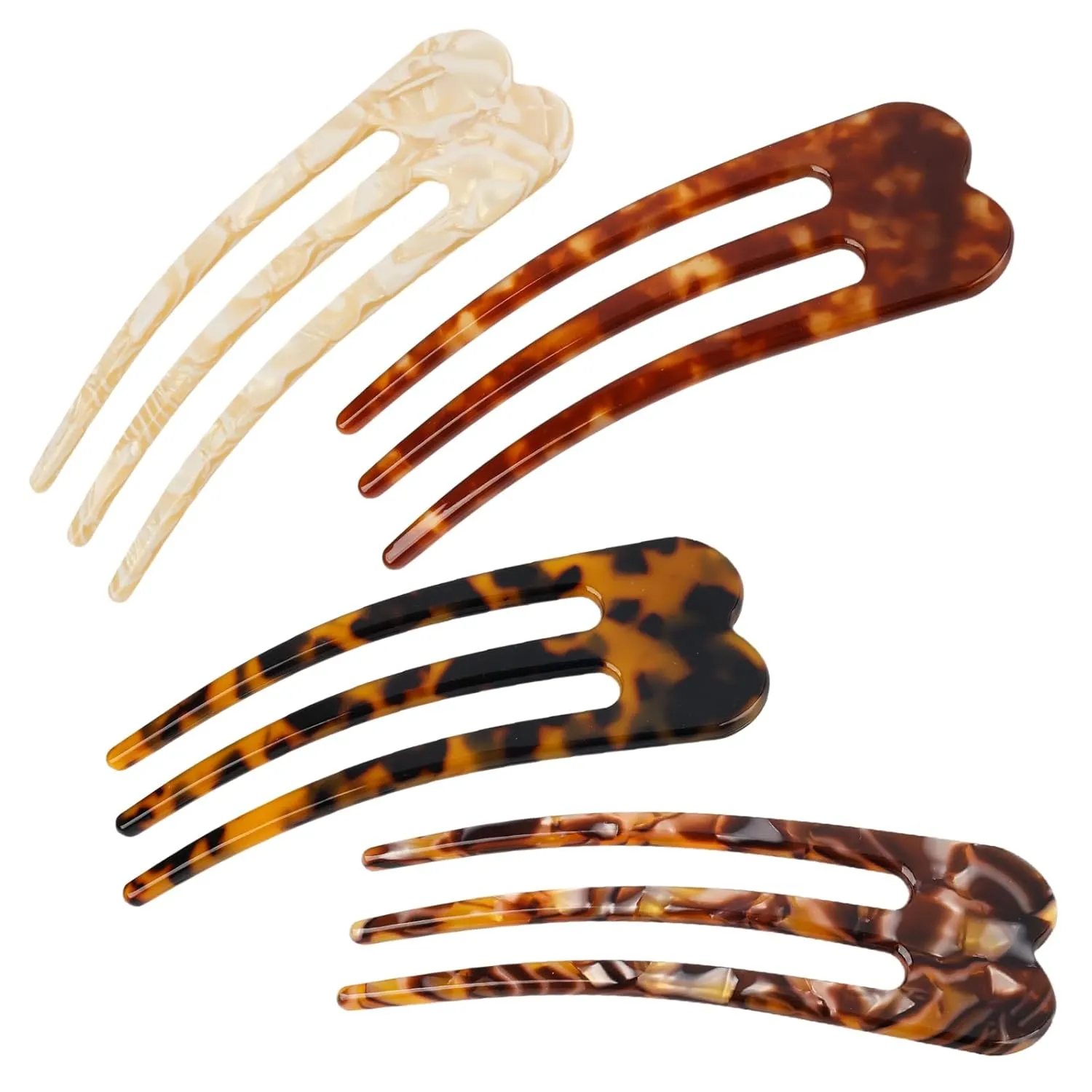 Large French Hair Pins for Women, 4Pcs U Shaped French Twist Hair Pin, Unique 3-Prong French Hair Clips Stick Forks for Women Fine Hair Buns Twist Hairstyle Accessories