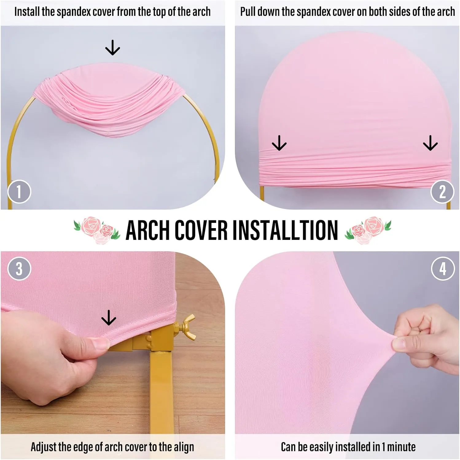 LEBENGURU Upgraded 6FT Wedding Arch Cover, Light Pink Spandex Fitted Arch Backdrop Cover, Round Top Chiara Stand Covers for Birthday Party Baby Shower Banquet Balloon Décor