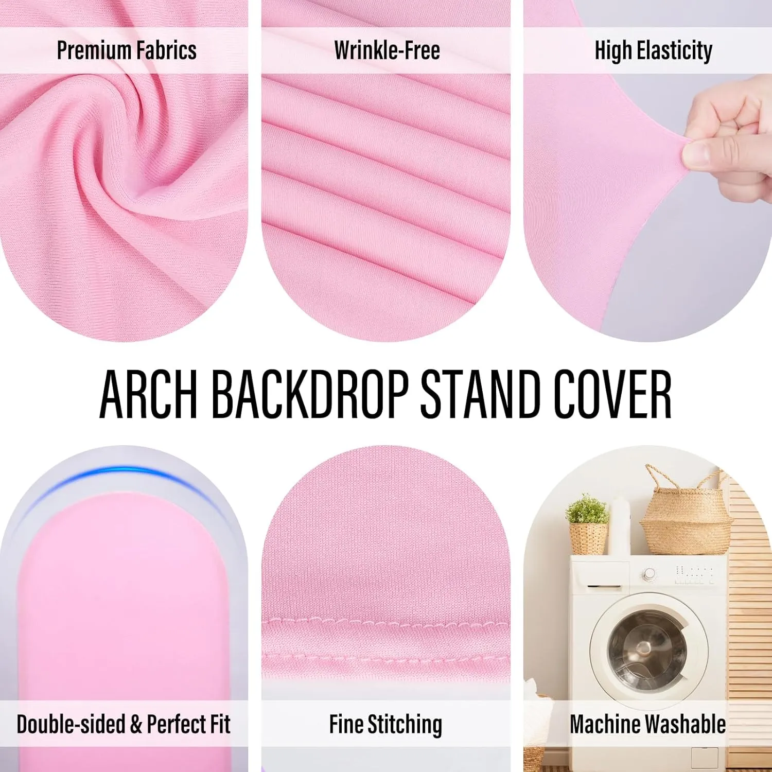 LEBENGURU Upgraded 6FT Wedding Arch Cover, Light Pink Spandex Fitted Arch Backdrop Cover, Round Top Chiara Stand Covers for Birthday Party Baby Shower Banquet Balloon Décor