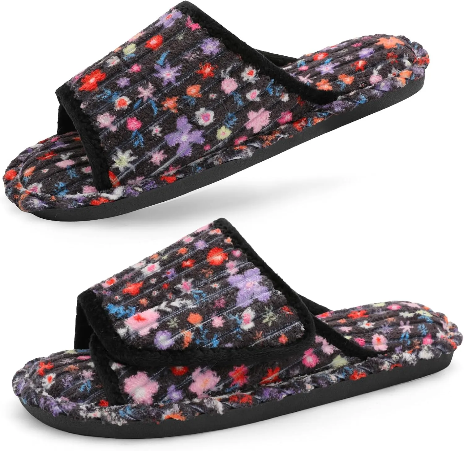 LeIsfIt Slippers for Women Adjustable Open Toe House Slippers Wide Diabetic Shoes Memory Foam Bedroom Slides Arthritis Edema House Shoes
