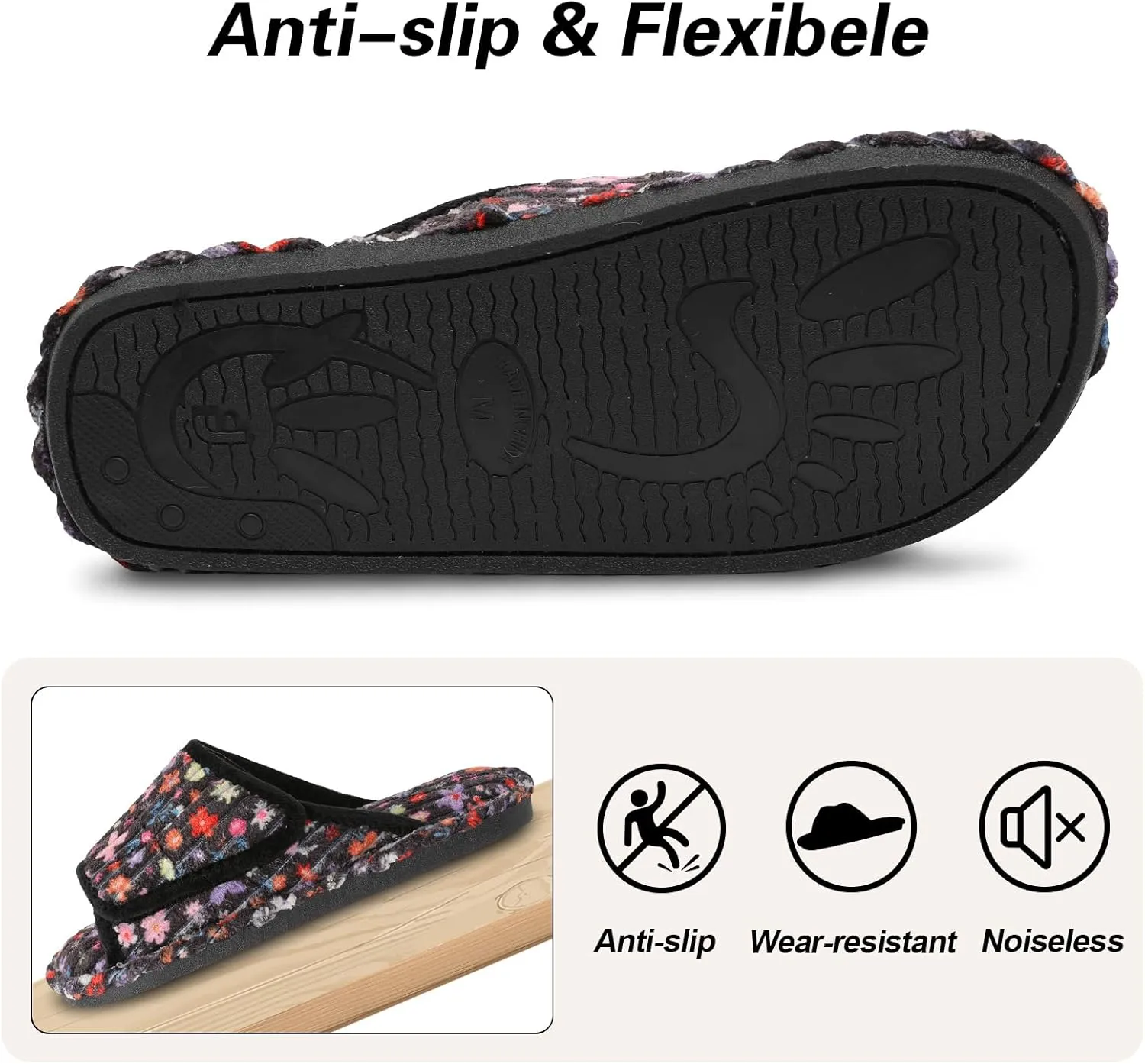 LeIsfIt Slippers for Women Adjustable Open Toe House Slippers Wide Diabetic Shoes Memory Foam Bedroom Slides Arthritis Edema House Shoes