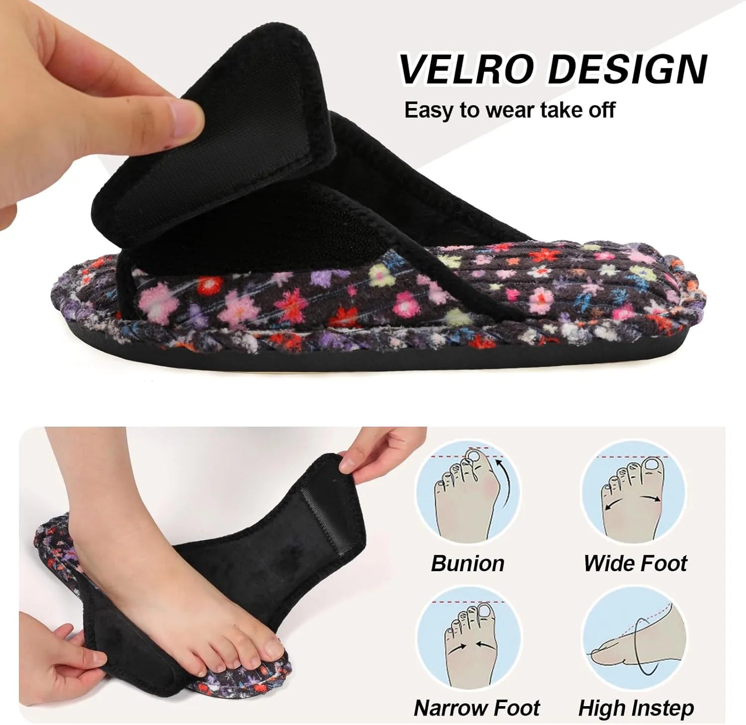 LeIsfIt Slippers for Women Adjustable Open Toe House Slippers Wide Diabetic Shoes Memory Foam Bedroom Slides Arthritis Edema House Shoes