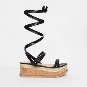 Lexi Black Snake Lace Up Espadrille Flatforms
