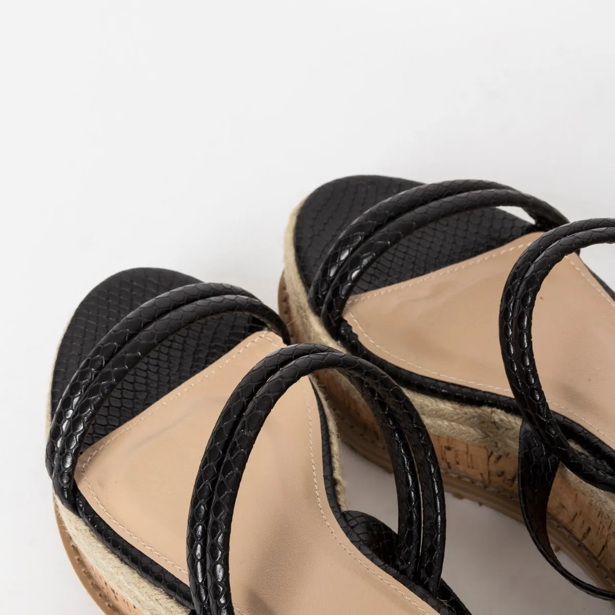 Lexi Black Snake Lace Up Espadrille Flatforms