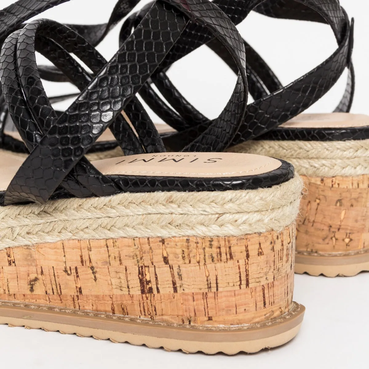Lexi Black Snake Lace Up Espadrille Flatforms