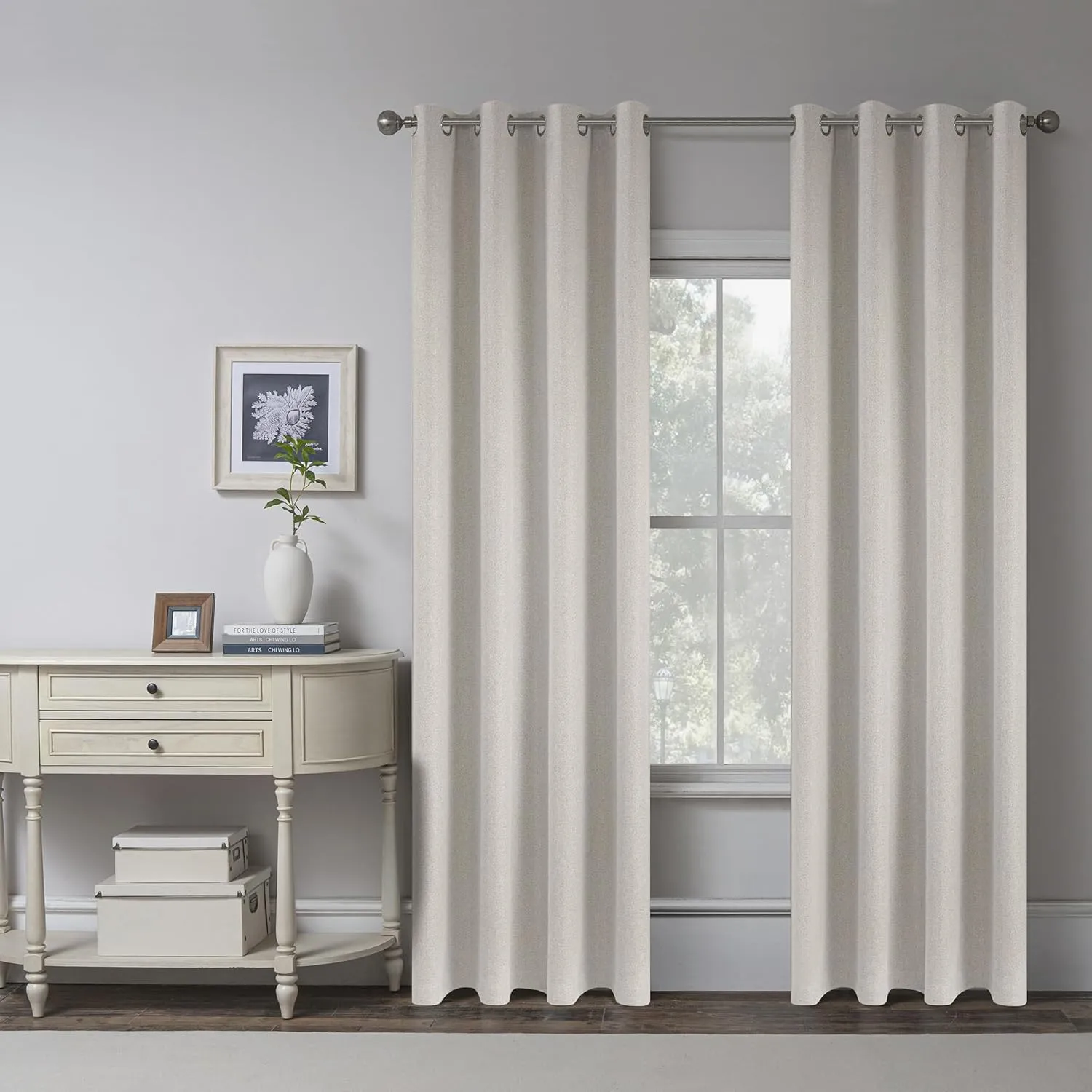 Light Beige Linen 100% Blackout Curtains 84 inch length for Bedroom Burg -2 Panels Burlap Textured Room Darkening Thermal Insulated Window Curtain Drapes for Living Room ,W 52 x L 84 Inches Long