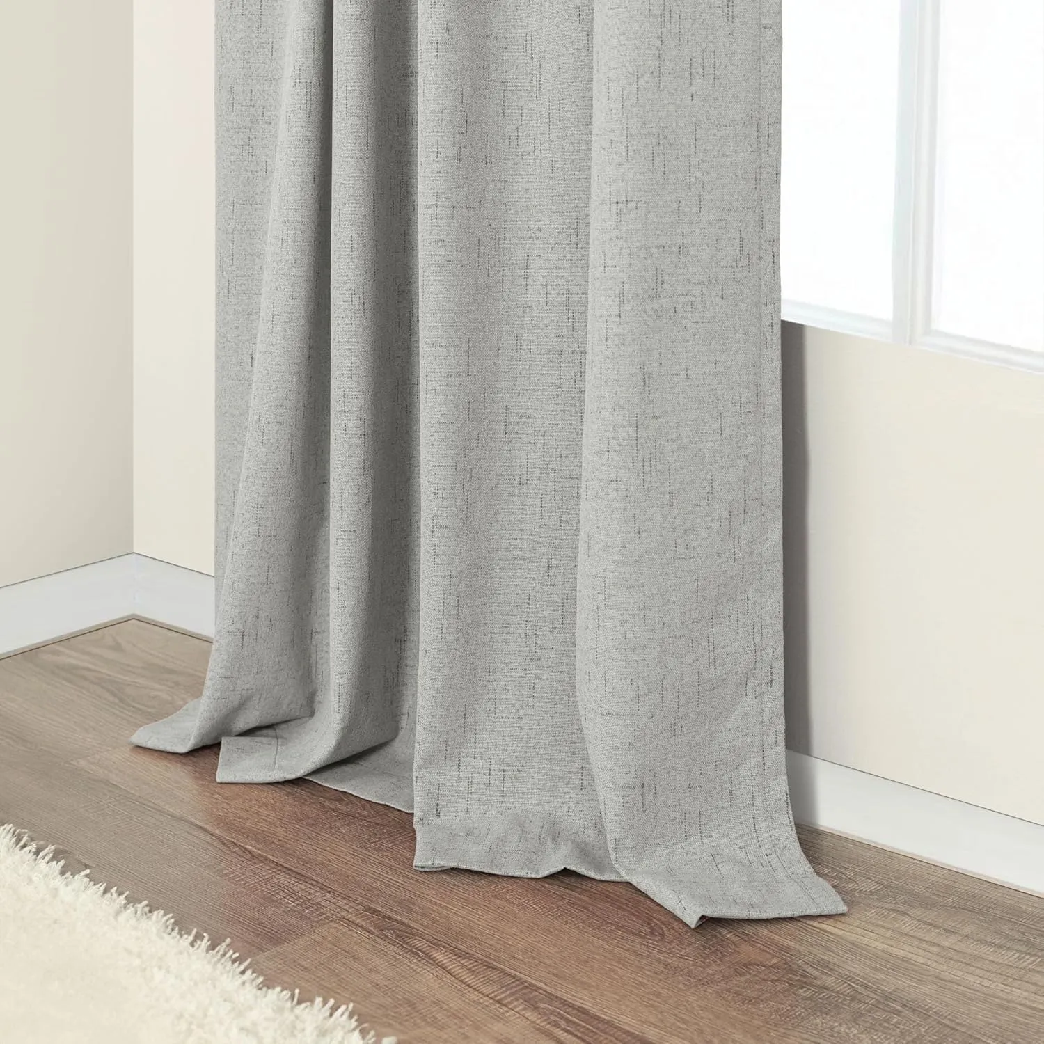 Light Grey Blackout Curtains 84 Inch Length 2 Panels for Dining Room Darkening Curtain for Bedroom Gray Linen Textured Black Out Sunblock Light Blocking Long Drapes for Living Room Patio Door Back Tab