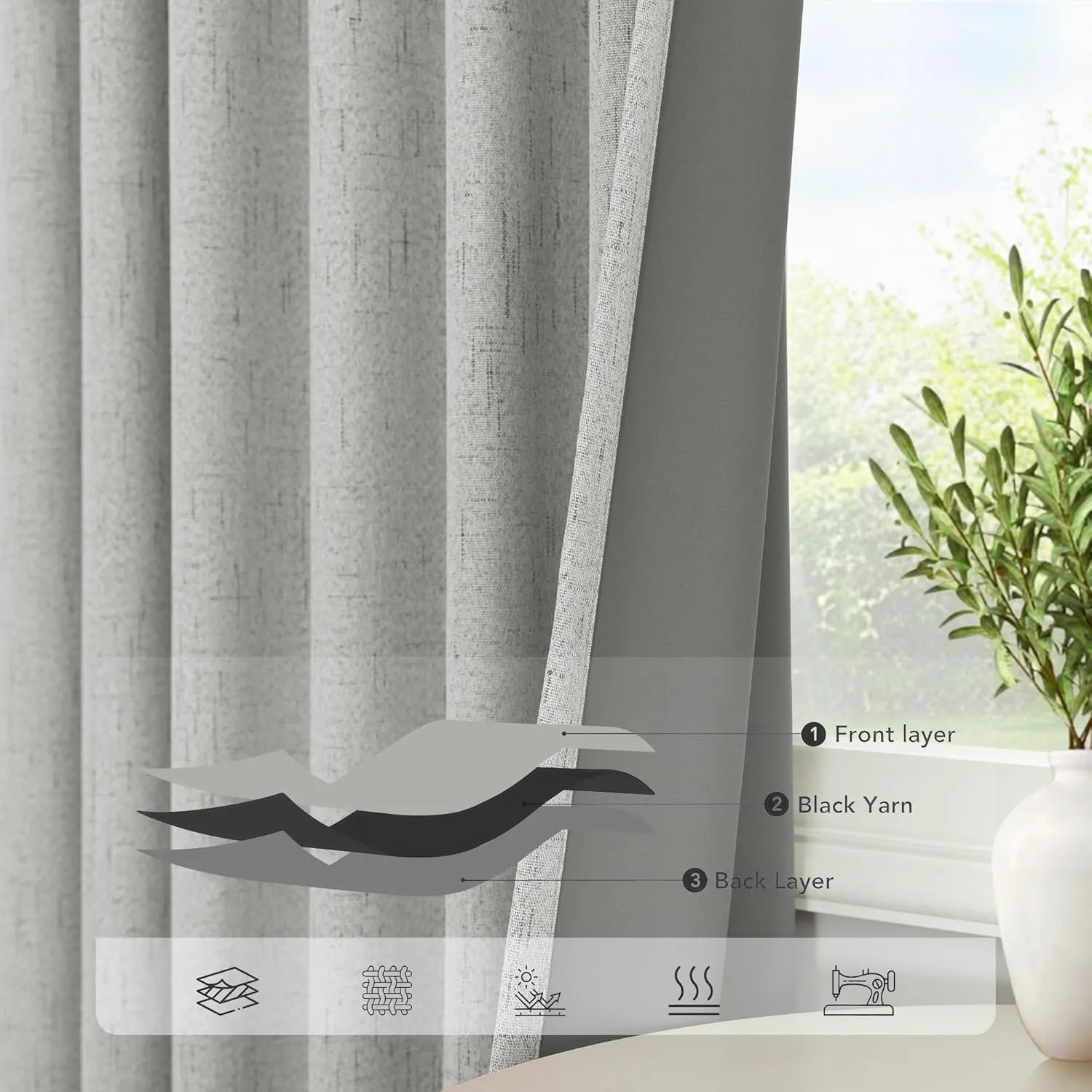 Light Grey Blackout Curtains 84 Inch Length 2 Panels for Dining Room Darkening Curtain for Bedroom Gray Linen Textured Black Out Sunblock Light Blocking Long Drapes for Living Room Patio Door Back Tab