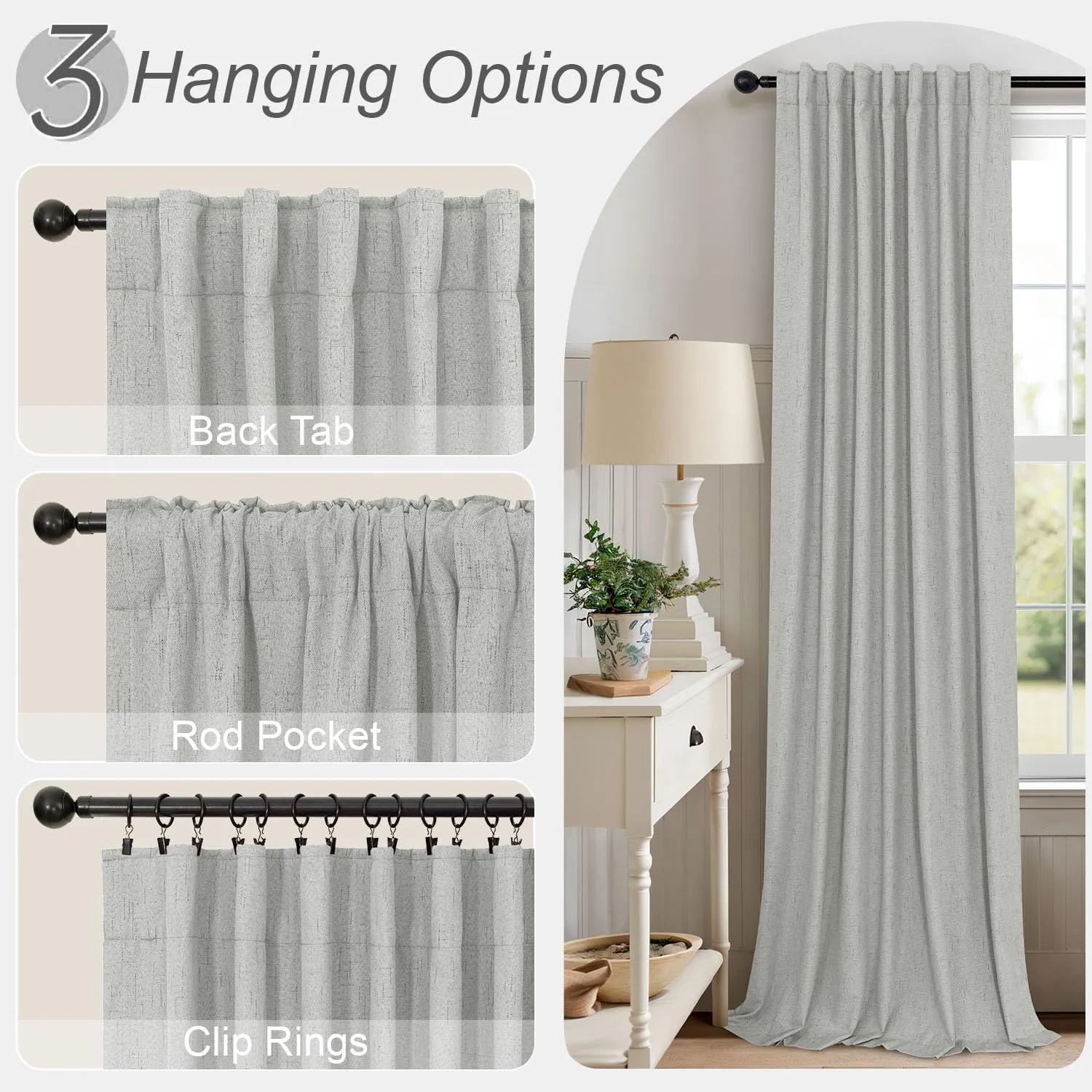 Light Grey Blackout Curtains 84 Inch Length 2 Panels for Dining Room Darkening Curtain for Bedroom Gray Linen Textured Black Out Sunblock Light Blocking Long Drapes for Living Room Patio Door Back Tab