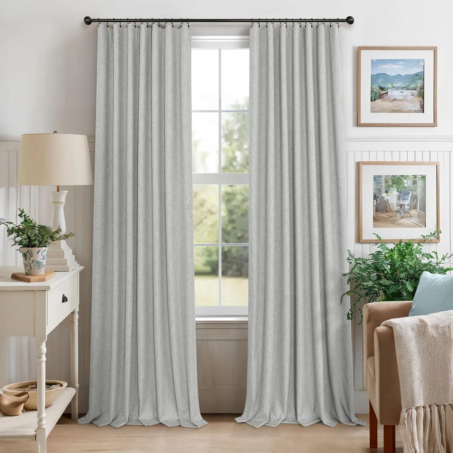 Light Grey Blackout Curtains 84 Inch Length 2 Panels for Dining Room Darkening Curtain for Bedroom Gray Linen Textured Black Out Sunblock Light Blocking Long Drapes for Living Room Patio Door Back Tab