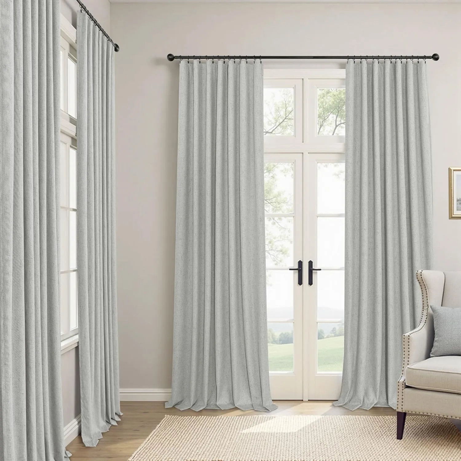 Light Grey Blackout Curtains 84 Inch Length 2 Panels for Dining Room Darkening Curtain for Bedroom Gray Linen Textured Black Out Sunblock Light Blocking Long Drapes for Living Room Patio Door Back Tab