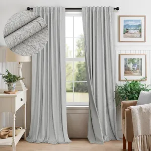 Light Grey Blackout Curtains 84 Inch Length 2 Panels for Dining Room Darkening Curtain for Bedroom Gray Linen Textured Black Out Sunblock Light Blocking Long Drapes for Living Room Patio Door Back Tab