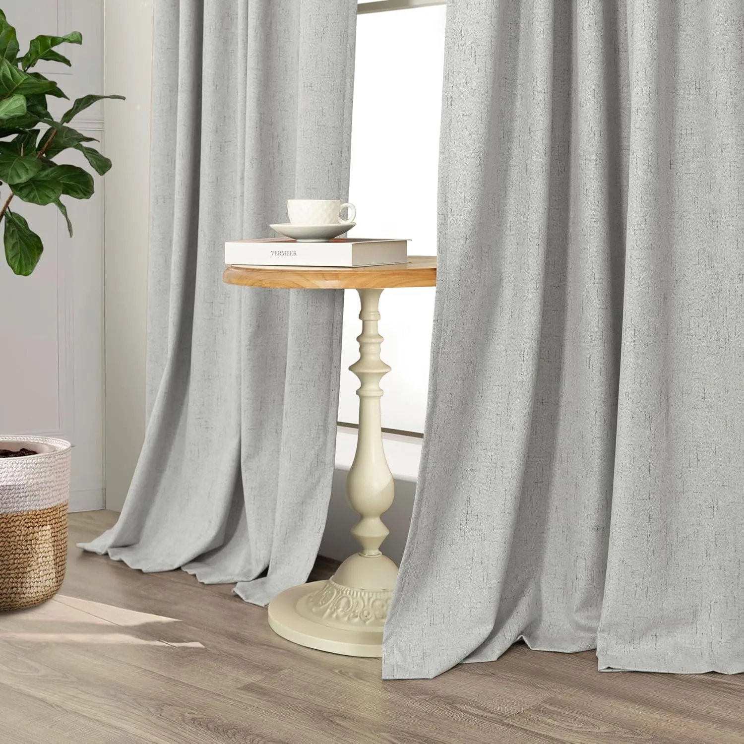 Light Grey Blackout Curtains 84 Inch Length 2 Panels for Dining Room Darkening Curtain for Bedroom Gray Linen Textured Black Out Sunblock Light Blocking Long Drapes for Living Room Patio Door Back Tab