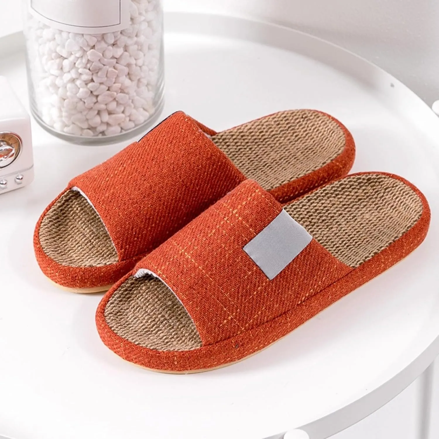 Linen Slippers Summer House Slippers for Women Men Outdoor Beach Slides Sandals House Shoes Non-Slip Indoor Home Slippers