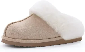 Litfun Fuzzy House Slippers for Women Fluffy Memory Foam Suede Slippers with Faux Fur Collar Indoor Outdoor