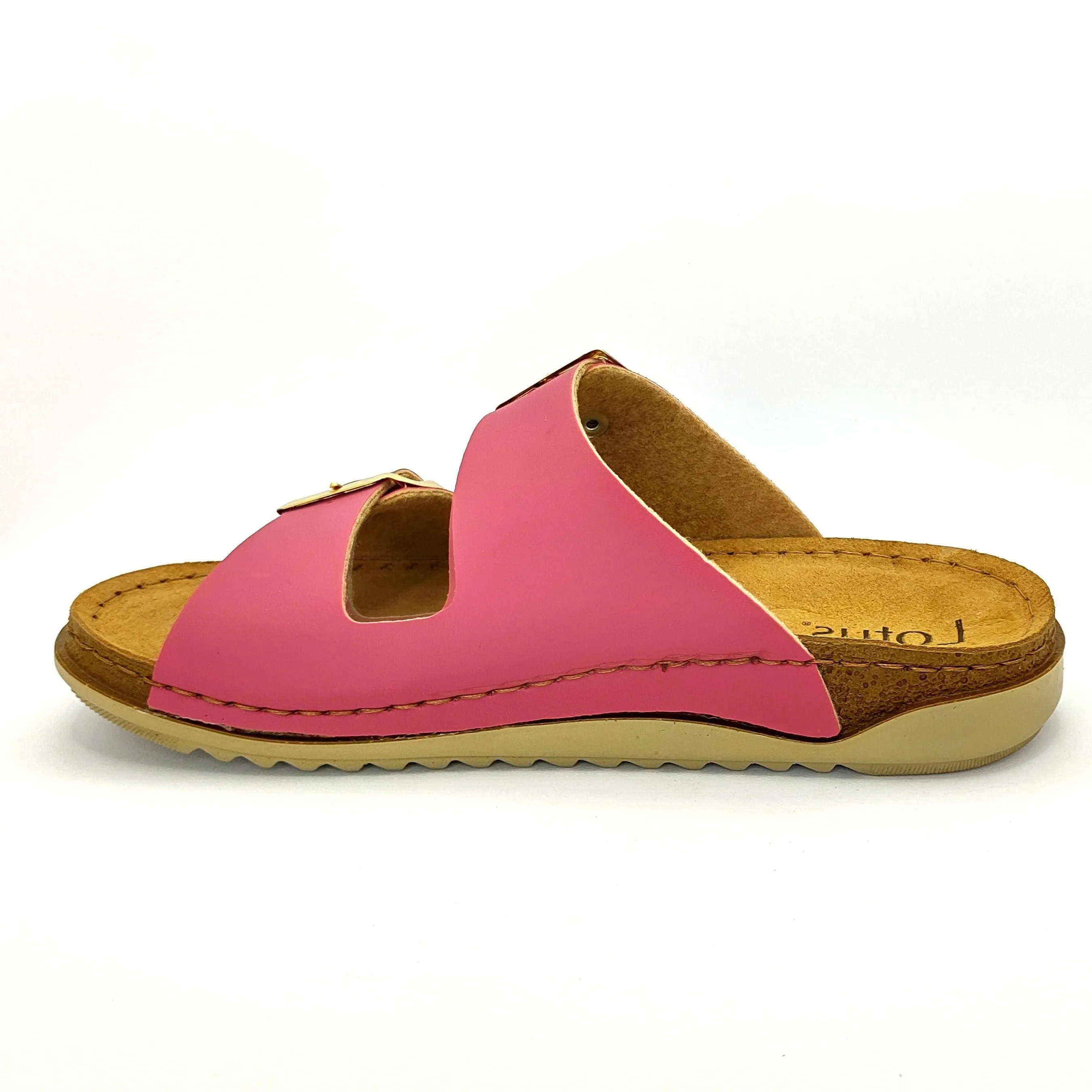 Lotus Cortona Women's Twin Strap Slider Mule Sandal Raspberry