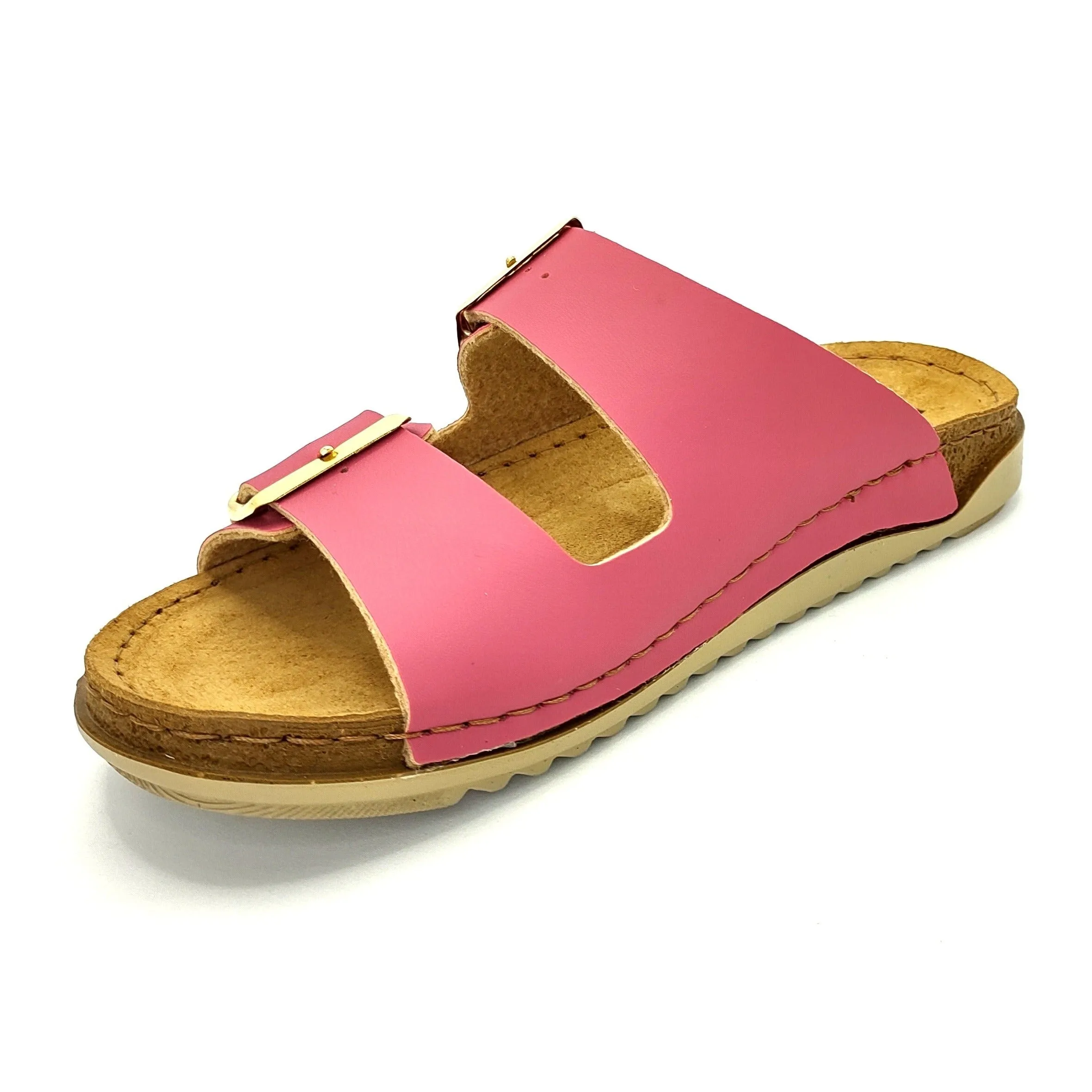 Lotus Cortona Women's Twin Strap Slider Mule Sandal Raspberry
