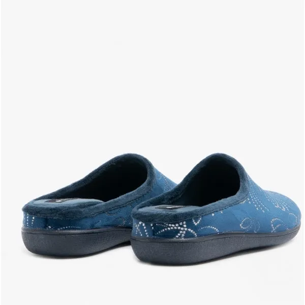 Lotus ELIZABETH Womens Velour Mule Slippers Navy