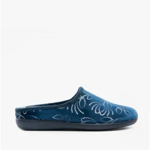 Lotus ELIZABETH Womens Velour Mule Slippers Navy