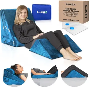 Lunix 5pcs Orthopedic Bed Wedge Pillow Set, Post Surgery Memory Foam for Back, Leg, and Knee Pain Relief, Adjustable Sitting Pillow for Sleeping, Acid Reflux, and GERD, with Hot Cold Pack, Blue