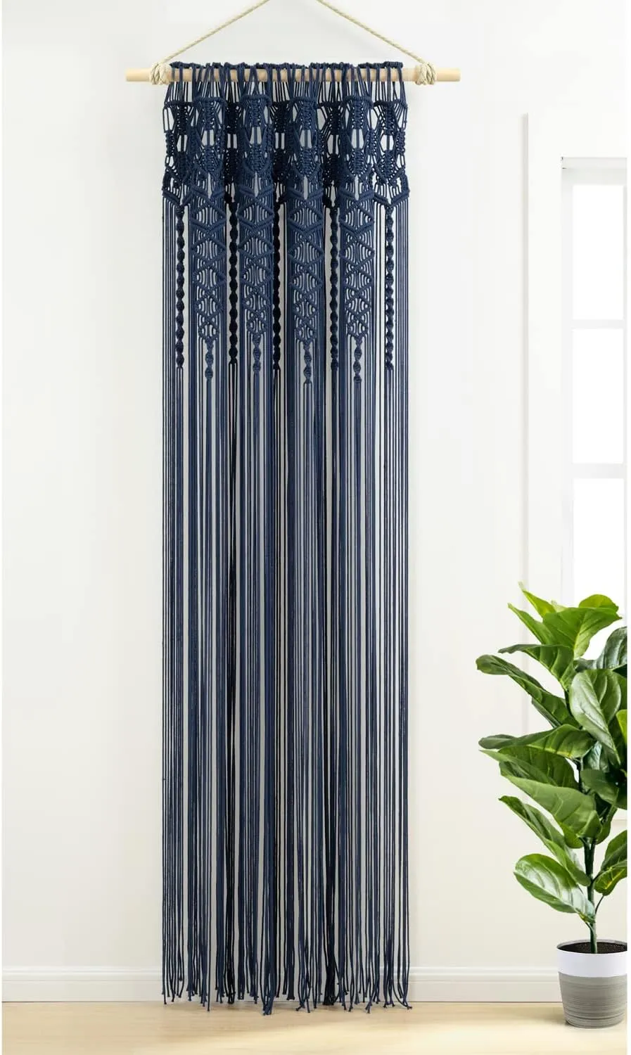 Lush Decor Boho Macrame Textured Cotton Window Curtain Panel, Single Panel, 40" W x 63" L, Neutral - Doorway Room Divider - Wedding Or Wall Decor - Boho Macrame Curtain